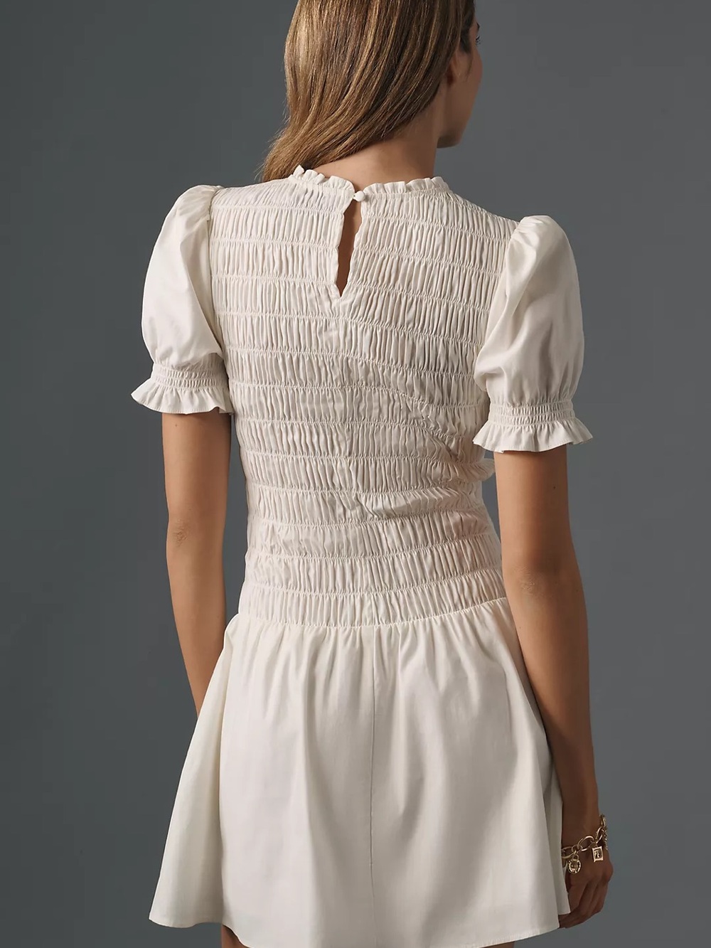 NWT Reformation Leannah Puff Sleeve Smocked Mini Dress White Size 6 MSRP $228 - Picture 4 of 9